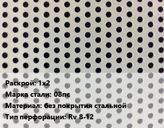 Лист перфорированный 1х2 Марка: 08пс без покрытия стальной Rv 8-12, шт, круглая, х/к цена от 3558 Тг / шт, где купить, условия доставки в Петропавловске и Северо-казахстанской области